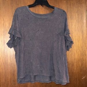American Eagle Distressed Shirt with Ruffle Sleeves